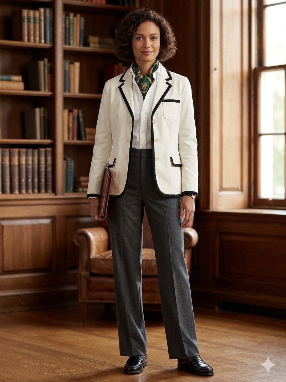 Lauren Ralph Lauren Vintage Ivory Denim Blazer Contrast Trim Medium EUC